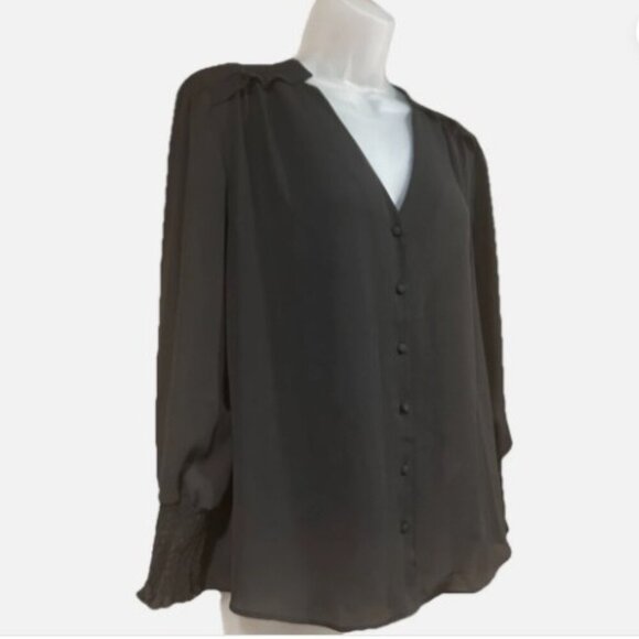 Nanette Lepore Black Semi Sheer Blouse Long Sleeve Lightweight Womens Size Large - Picture 3 of 9